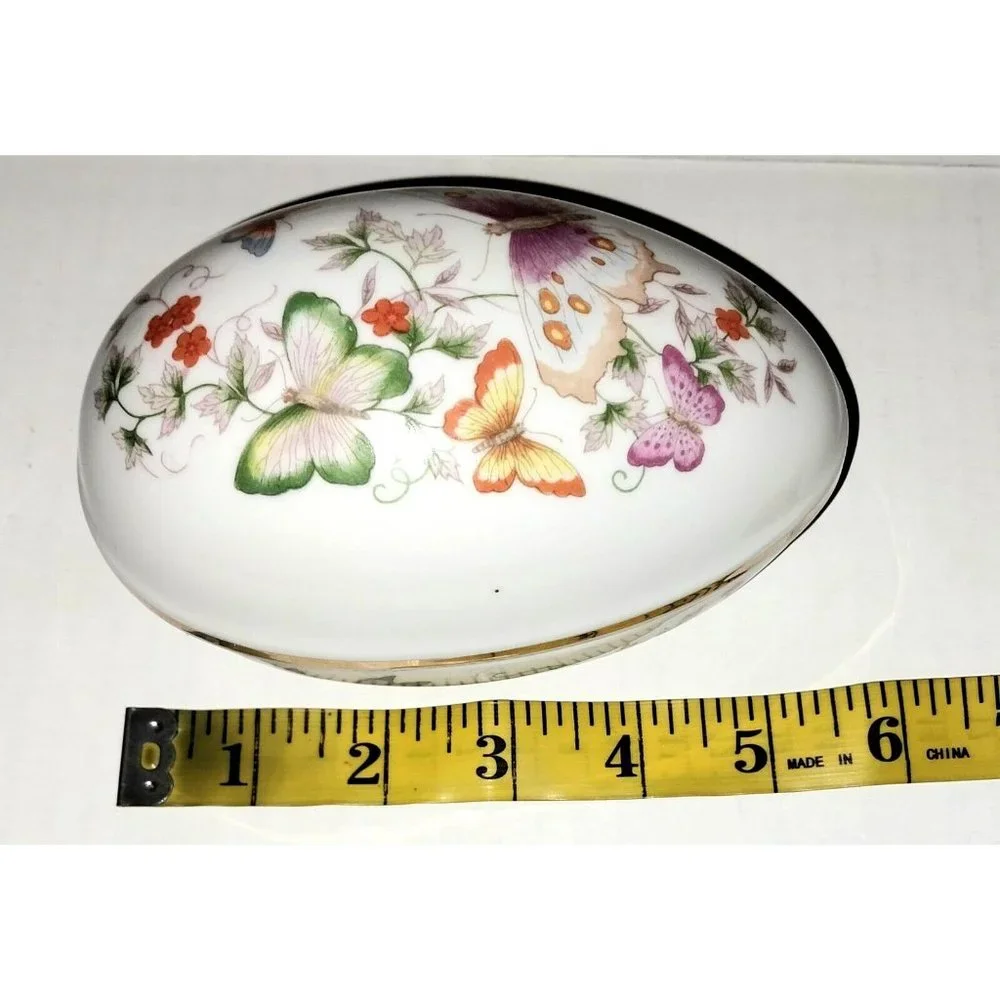 Avon Porcelain Egg Trinket Box 22kt Gold Trim Vintage